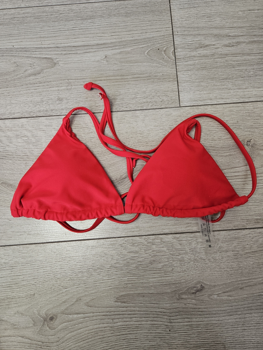 Vibrant Red Triangle Bikini Top Adjustable Halter Swimsuit Top Size Medium